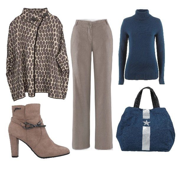 Outfit donna - Curvystyle - la mantella a nido d\'ape. Stile Trendy per Tutti i giorni. Abbinamento con pantaloni, maglieria, borse a mano, stivaletti, cappe.