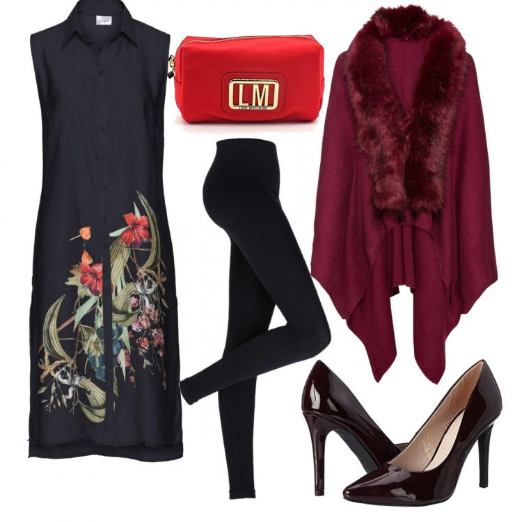 Outfit donna - Maxi camicia bonprix in primo piano. Stile Casual chic per Ufficio. Abbinamento con leggings, camicie, cappotti, scarpe col tacco, borse a spalla.
