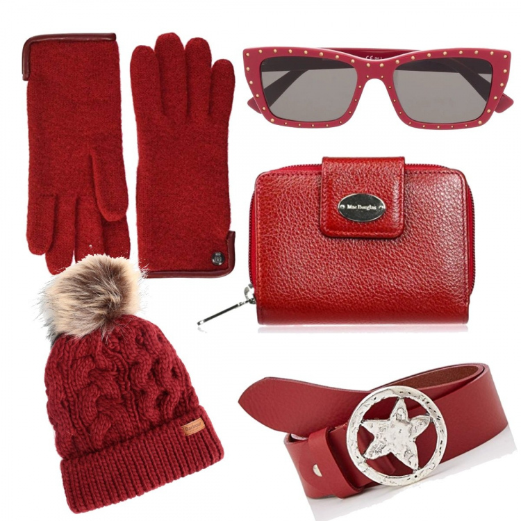 Outfit donna - Rosso!. Stile Casual per Tutti i giorni. Abbinamento con cappelli, occhiali da sole, guanti, cinture, portafogli.