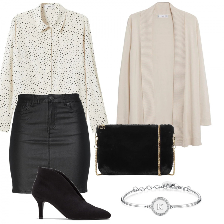 Outfit donna - Ma perché non c\'ho pensato prima?. Stile Bon Ton per Ufficio. Abbinamento con minigonne, zaini, pochette, braccialetti, cardigans, camicie.