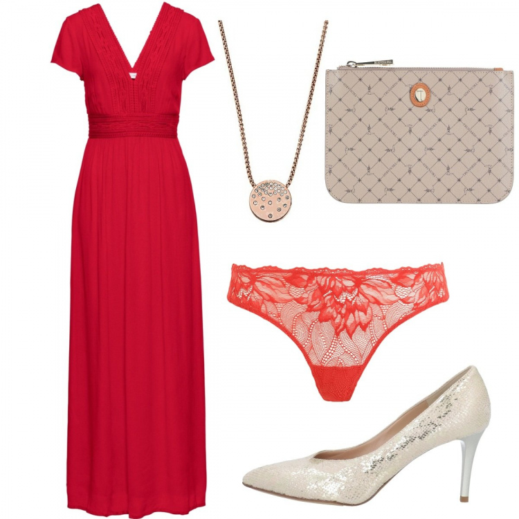 Outfit donna - Capodanno super chic. Stile Chic per Cerimonia. Abbinamento con vestiti lunghi, pochette, perizomi, décolleté, ciondoli.