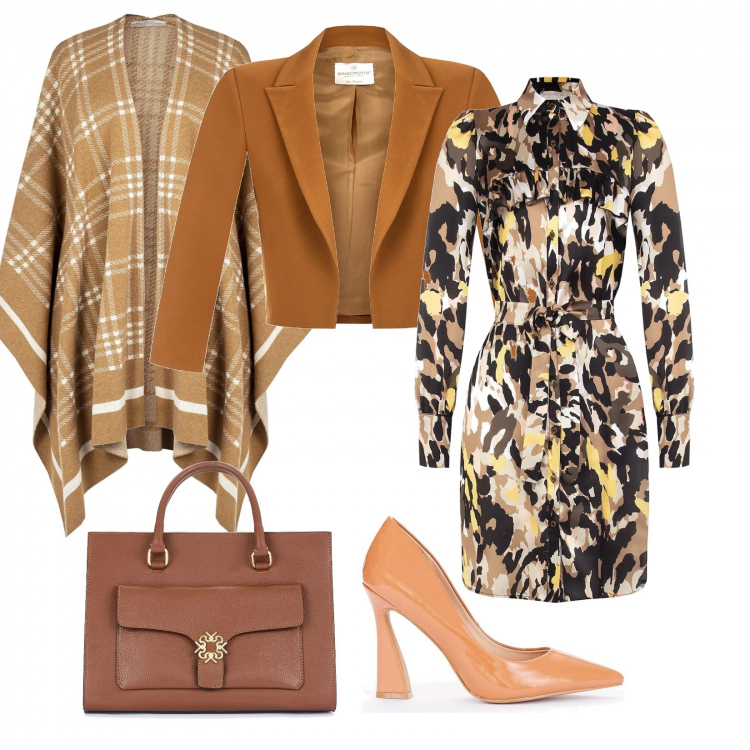 Outfit donna - A strati. Stile Chic per Serata fuori. Abbinamento con vestiti corti, giacche, cappe, scarpe col tacco, borse tote.