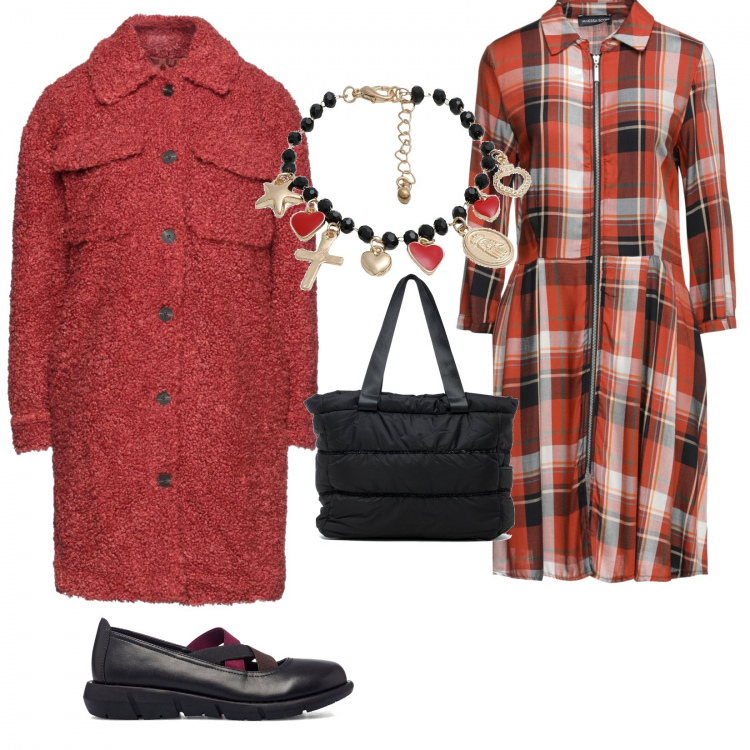 Outfit donna - Total look #1226525. Stile Vintage retrò per Scuola/Università. look ideale per Petite. Abbinamento con vestiti corti, braccialetti, cappotti, ballerine, borse a spalla.