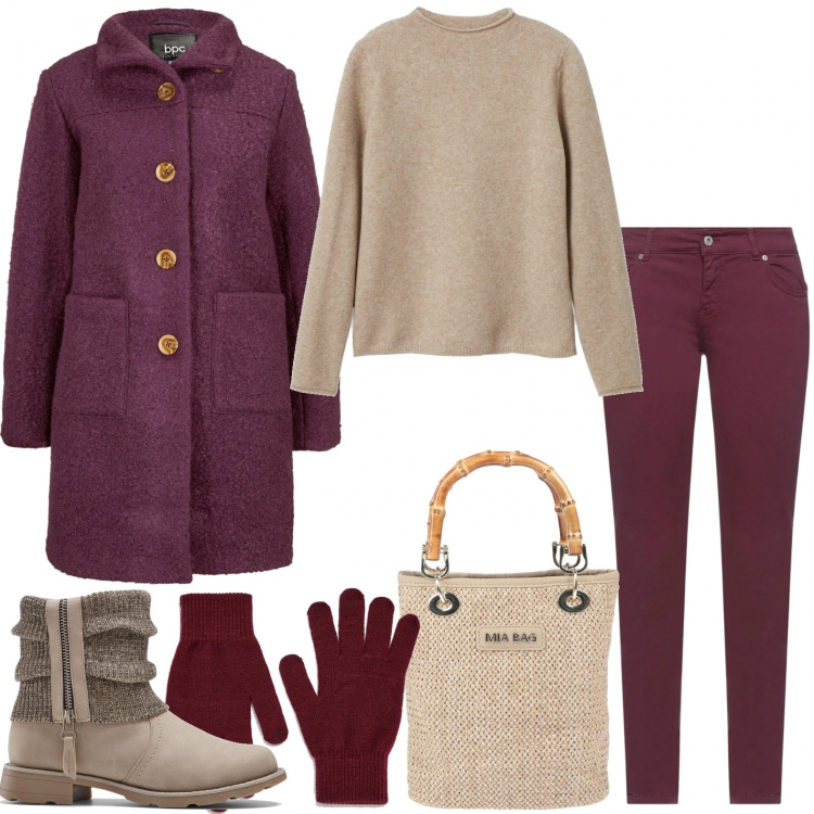 Outfit donna - Ottimista nonostante tutto. Stile Basic per Ufficio. Abbinamento con stivaletti, cappotti, pantaloni, borse a mano, guanti, pullovers.