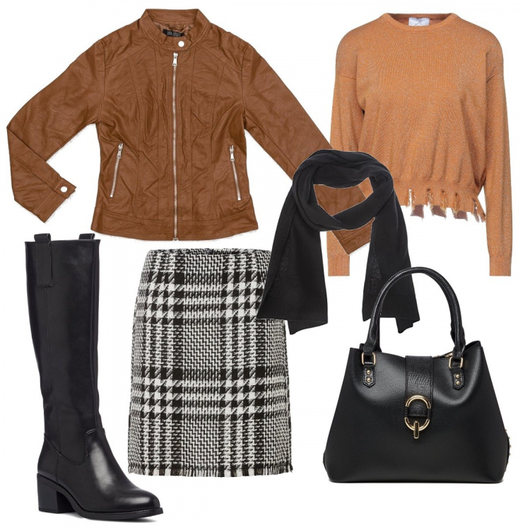 Outfit donna - Natale con Pittarosso. Stile Casual chic per Cerimonia. Abbinamento con gonne, pullovers, stivali, borse a spalla, giacche, sciarpe.