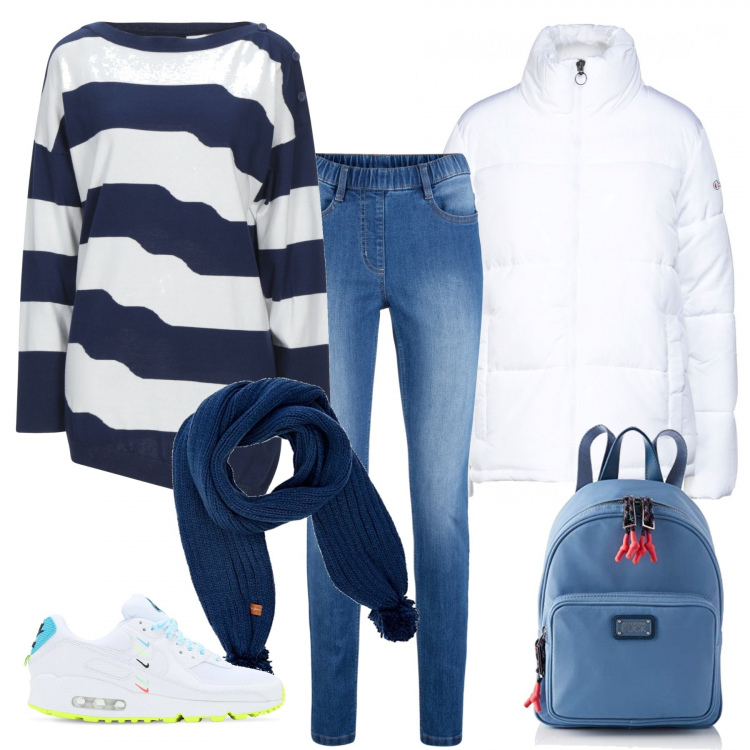 Outfit donna - Comoda comoda. Stile Basic per Tutti i giorni. Abbinamento con jeggings, pullovers, piumini, zaini, sneakers, sciarpe.