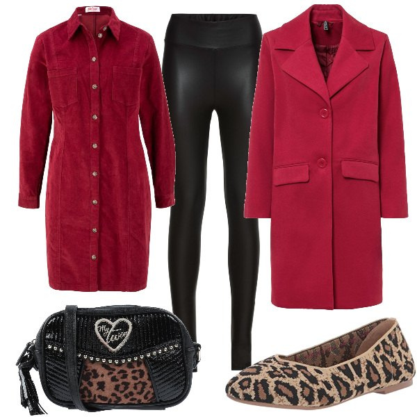 Outfit donna - Total look #1227201. Stile Casual chic per Serata fuori. Abbinamento con vestiti, treggings, cappotti, borse a tracolla, ballerine.