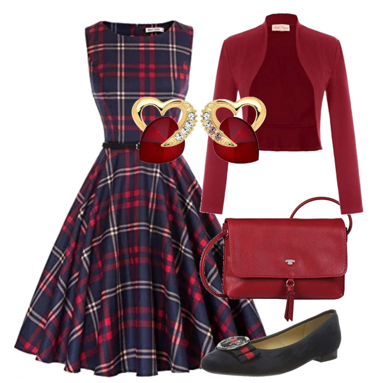 Outfit donna - Natale bon ton. Stile Bon Ton per Serata fuori. Abbinamento con vestiti corti, bolero, borse a tracolla, ballerine, orecchini.