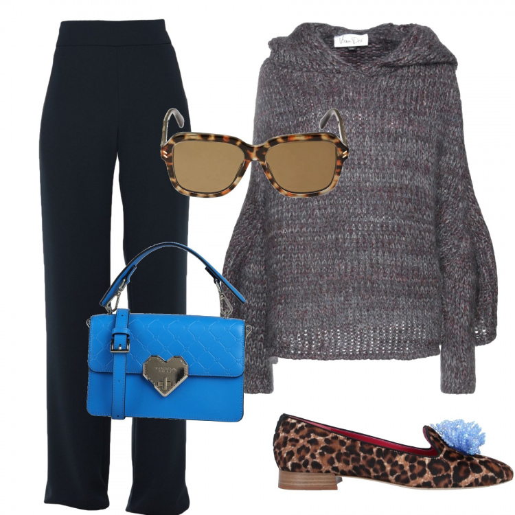 Outfit donna - Casual chic #12035. Stile Casual chic per Tutti i giorni. Abbinamento con pullovers, pantaloni, mocassini, borse a mano, occhiali da sole.