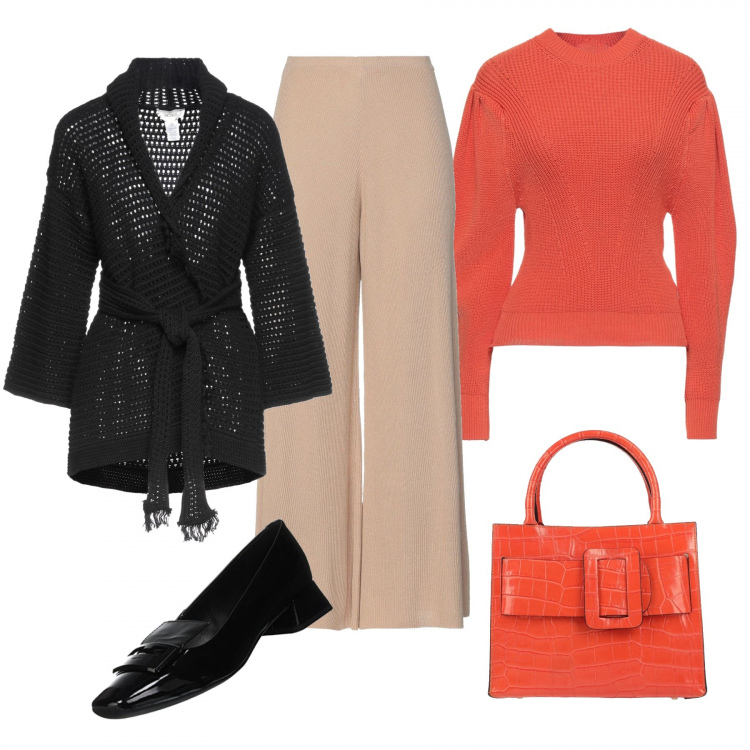 Outfit donna - Total look #1228223. Stile Casual chic per Tutti i giorni. Abbinamento con pantaloni, cardigans, pullovers, borse a mano, ballerine.