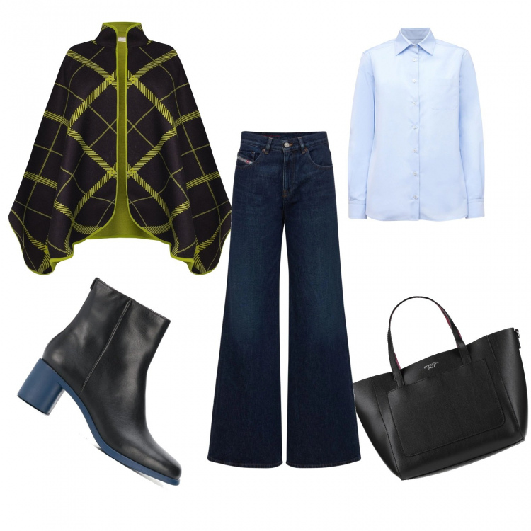 Outfit donna - Il jens giusto!. Stile Casual per Scuola/Università. Abbinamento con borse a mano, cappe, stivaletti, camicie, jeans a zampa.