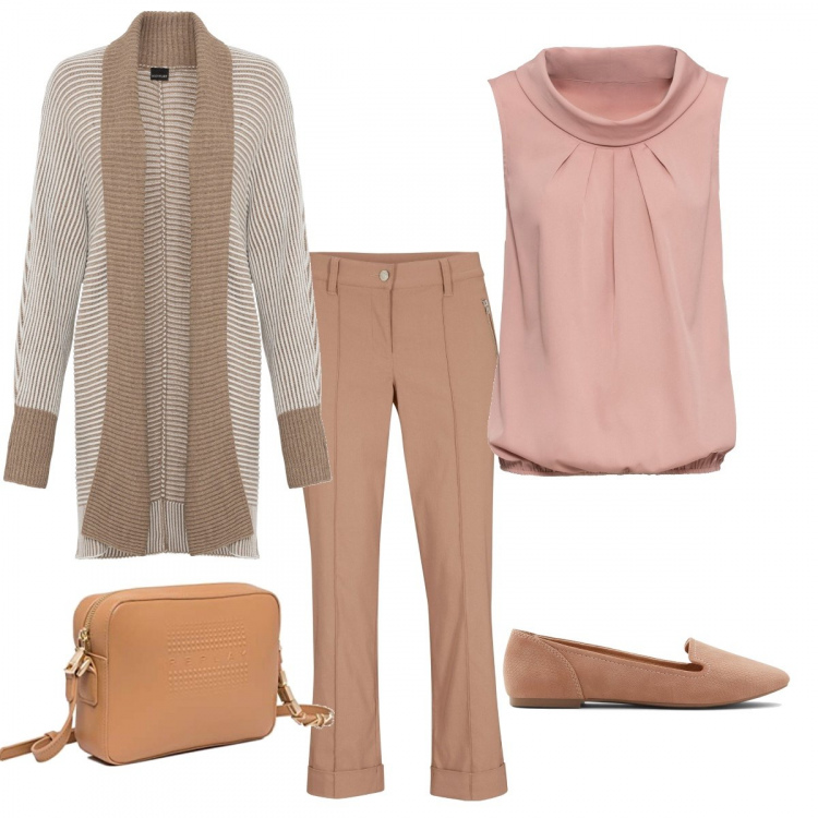 Outfit donna - Bon ton in ufficio. Stile Bon Ton per Ufficio. Abbinamento con top, pantaloni capri, cardigans, mocassini, borse a cartella.