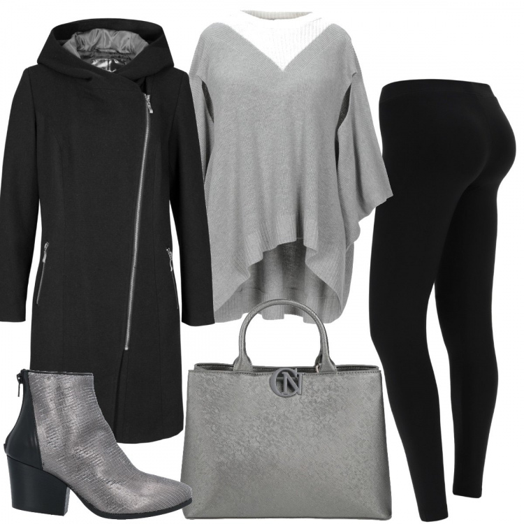 Outfit donna - Casual #14244. Stile Casual per Tutti i giorni. Abbinamento con blazer, pullovers, borse a mano, stivaletti, leggings.