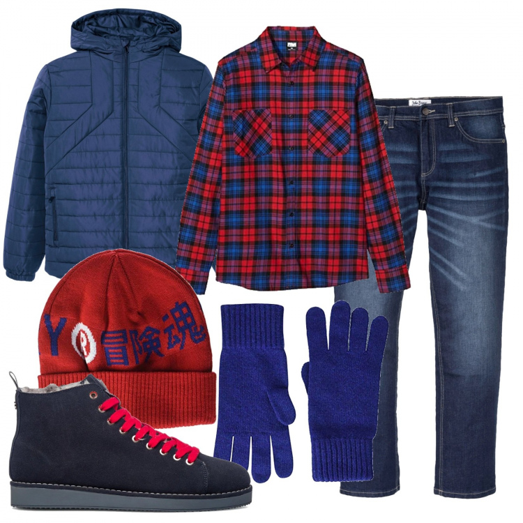 Outfit uomo - Una camicia a quadri. Stile Urban per Tutti i giorni. Abbinamento con jeans dritti, giacche, sneakers alte, guanti, berretti, camicie.
