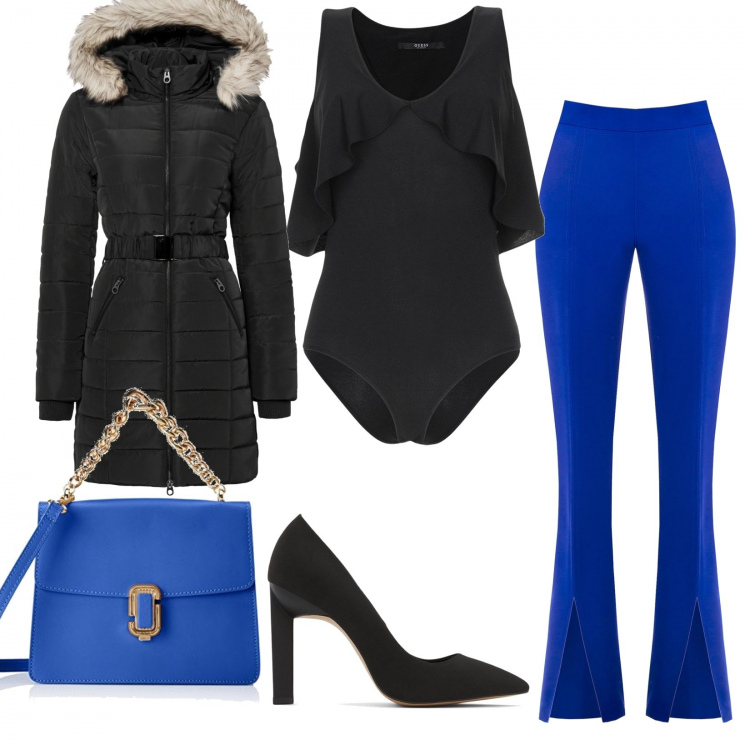 Outfit donna - Cenone di Capodanno. Stile Casual chic per Cerimonia. Abbinamento con giacche, top, pantaloni, décolleté, borse a mano.