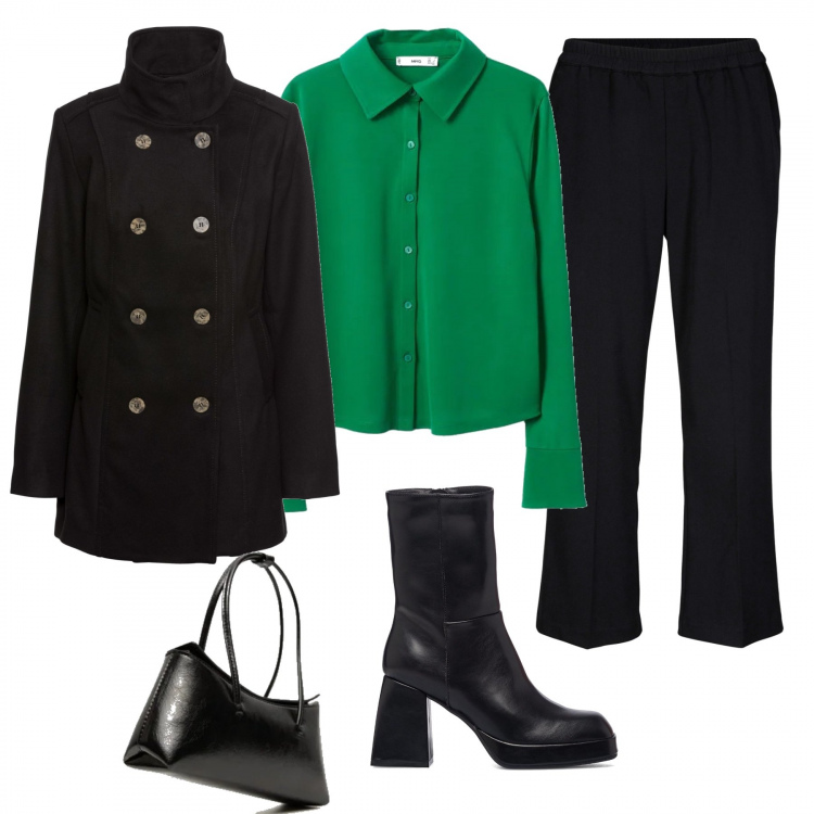 Outfit donna - Casual #14412. Stile Casual per Tutti i giorni. Abbinamento con pantaloni capri, caban, stivaletti, camicie, borse a spalla.