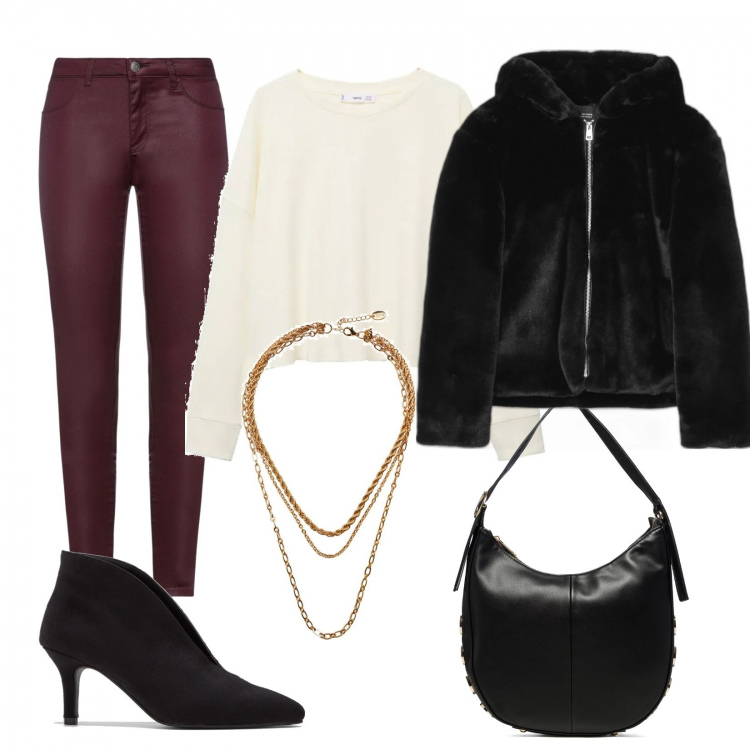 Outfit donna - Pizza e birra. Stile Casual chic per Serata fuori. Abbinamento con pantaloni, zaini, cappotti, borse a spalla, felpe con cappuccio, collane.
