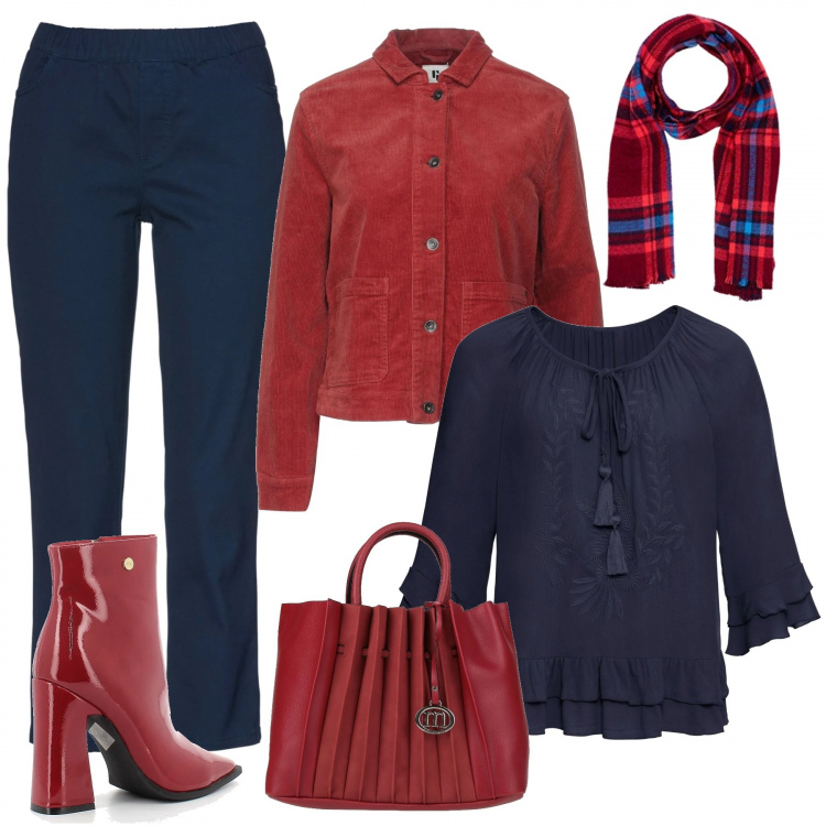 Outfit donna - Blue. Stile Casual chic per Tutti i giorni. Abbinamento con pantaloni, tuniche, borse a mano, giacche, stivaletti, sciarpe.