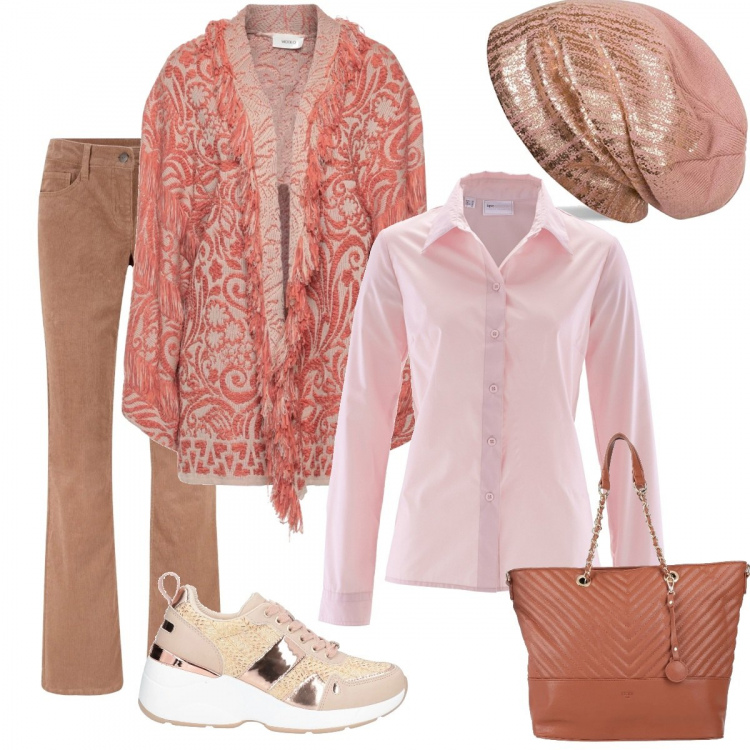 Outfit donna - Casual #55. Stile Casual per Tutti i giorni. Abbinamento con pantaloni, camicie, cappotti, sneakers, borse a mano, berretti.