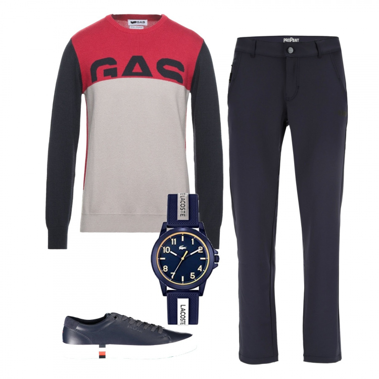 Outfit uomo - Esco con gli amici. Stile Casual per Tutti i giorni. Abbinamento con pantaloni, pullovers, sneakers, orologi analogici.