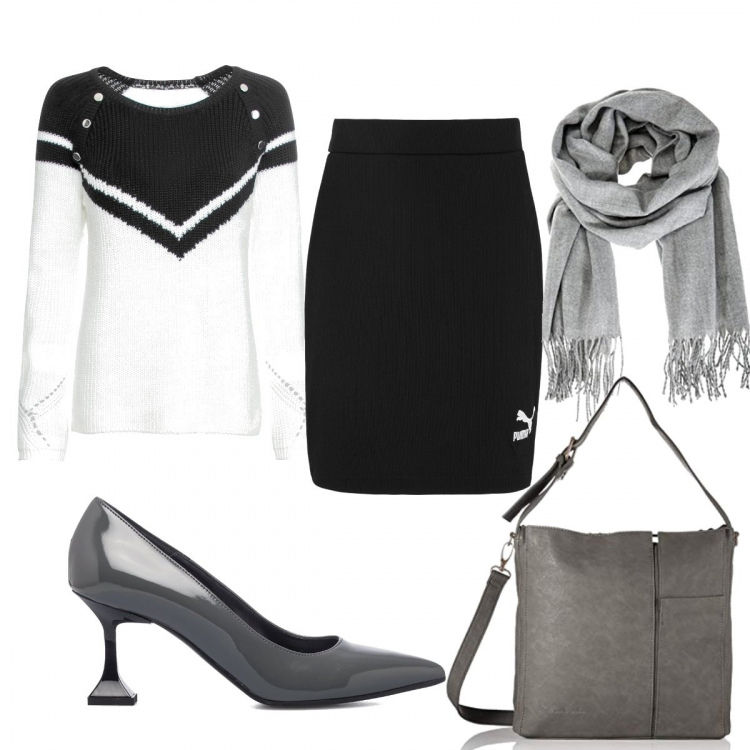 Outfit donna - Total look #1236845. Stile Sporty chic per Tutti i giorni. Abbinamento con maglieria, minigonne, décolleté, borse a tracolla, sciarpe.