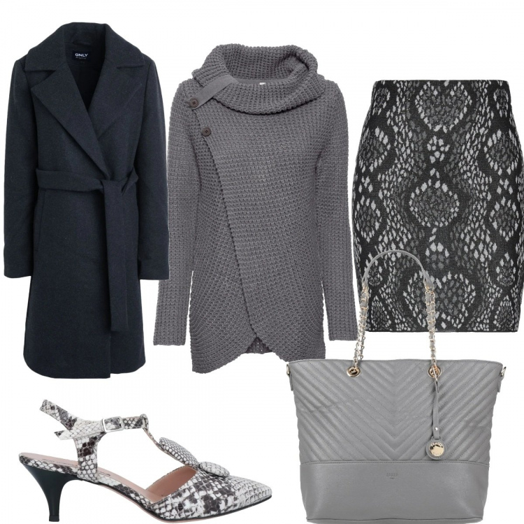 Outfit donna - Casual chic #300. Stile Casual chic per Tutti i giorni. Abbinamento con maglieria, décolleté, gonne longuette, cappotti, borse a mano.