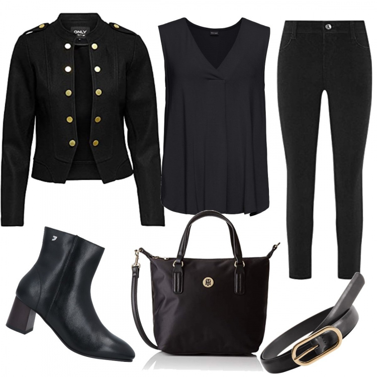 Outfit donna - La giacca militare. Stile Casual chic per Tutti i giorni. Abbinamento con top, stivaletti, blazer, pantaloni, borse tote, cinture.