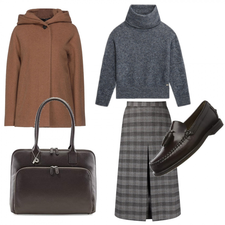 Outfit donna - Total look #1237582. Stile Basic per Tutti i giorni. Abbinamento con cappotti, gonne longuette, maglieria, borse a tracolla, mocassini.