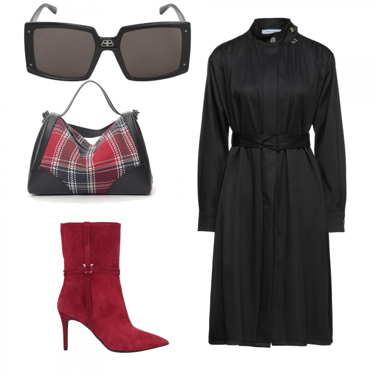 Outfit donna - Total look #1237612. Stile Chic per Tutti i giorni. Abbinamento con vestiti midi/longuette, stivaletti, borse a mano, occhiali da sole.