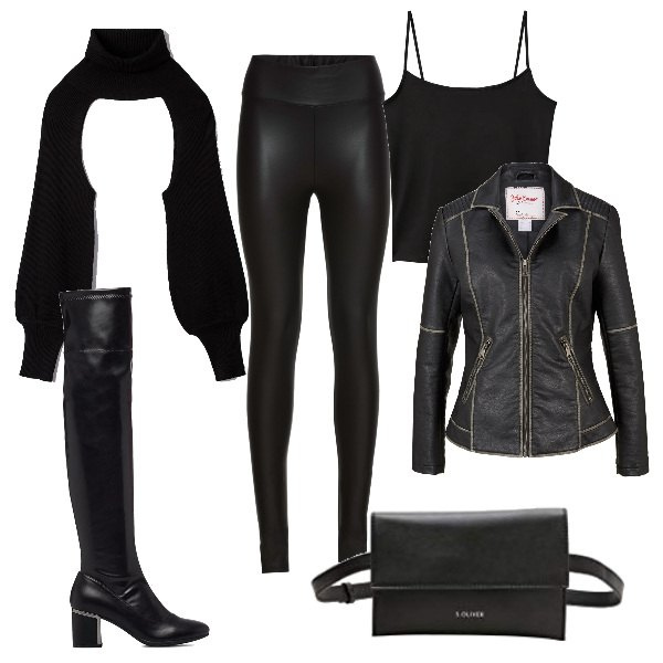 Outfit donna - Come Eva K.. Stile Sexy per Serata fuori. Abbinamento con treggings, blazer, maglieria, stivali, marsupi, top.