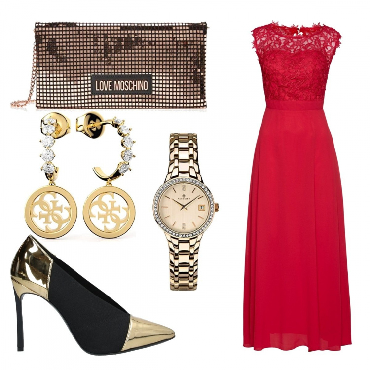 Outfit mujer - Graduación. Estilo Glamour para Ceremonia. Combinación con bandoleras, relojes analógicos, pendientes, vestidos largos, salones.