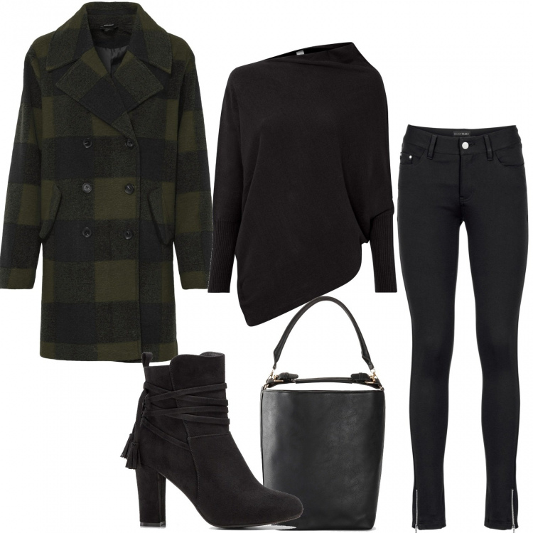 Outfit donna - Dalla parrucchiera in pausa pranzo. Stile Urban per Ufficio. Abbinamento con pantaloni, maglieria, cappotti, stivaletti, shopping bag.