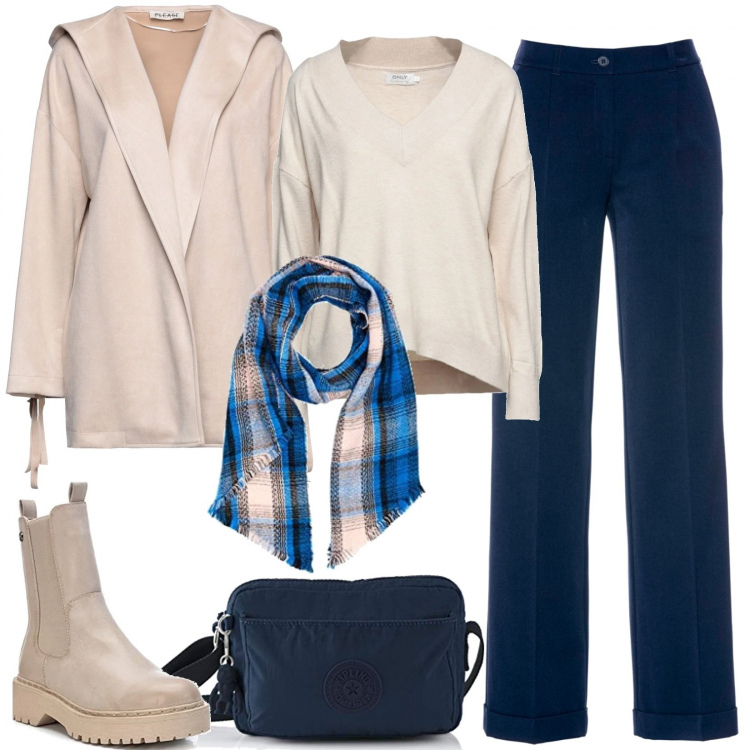 Outfit donna - Semplice e moderna. Stile Basic per Tutti i giorni. Abbinamento con pullovers, cappotti, pantaloni, stivaletti, borse a tracolla, sciarpe.