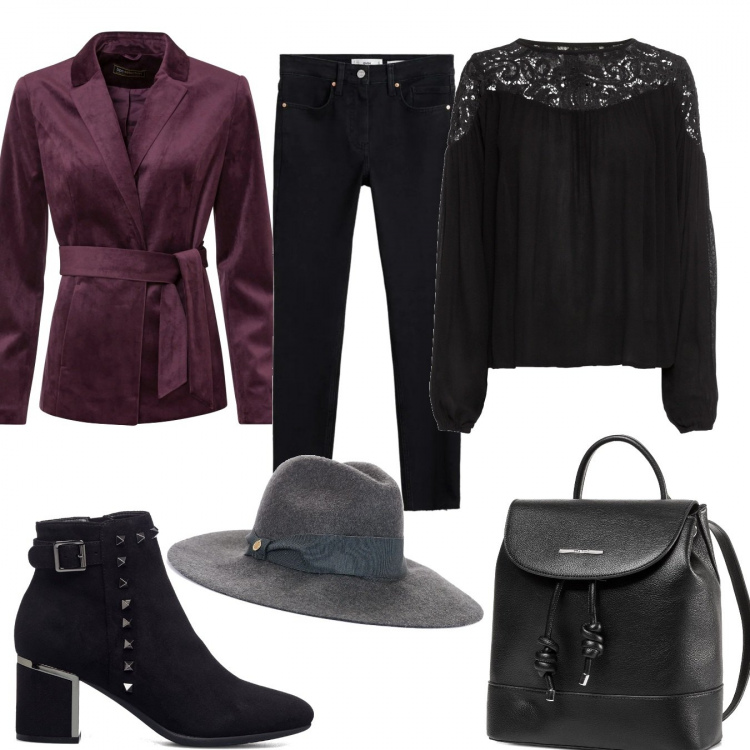 Outfit donna - Total look #1240403. Stile Bon Ton per Serata fuori. Abbinamento con tuniche, blazer, cappelli, stivaletti, zaini, jeans skinny.
