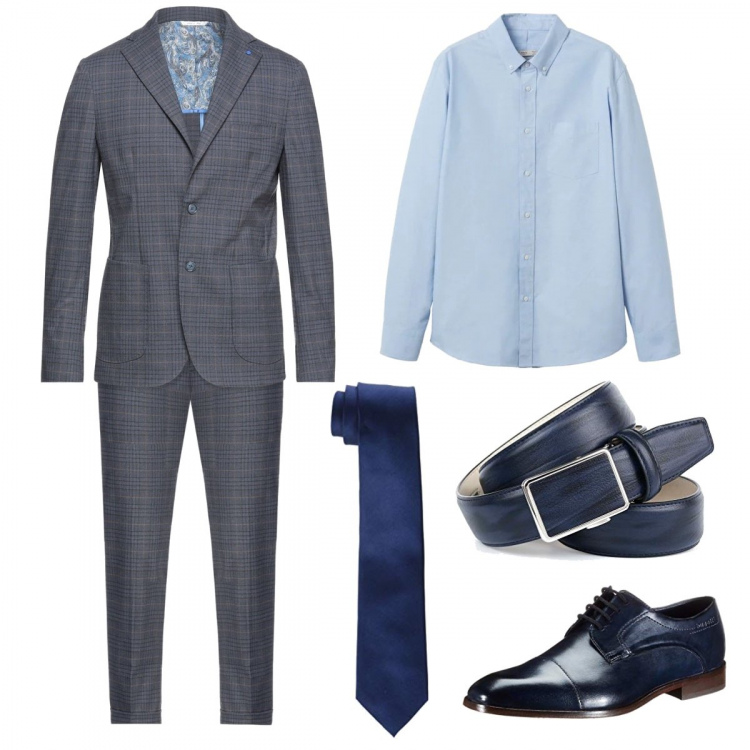 Outfit uomo - Riunione manageriale. Stile Business/Elegante per Ufficio. Abbinamento con abiti, scarpe stringate, cinture, cravatte, camicie.
