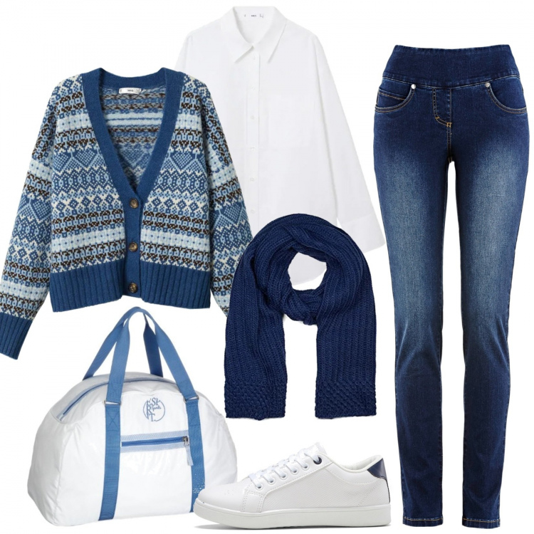 Outfit donna - Basic style. Stile Basic per Tutti i giorni. Abbinamento con jeans, sneakers, cardigans, borse a mano, sciarpe, camicie.