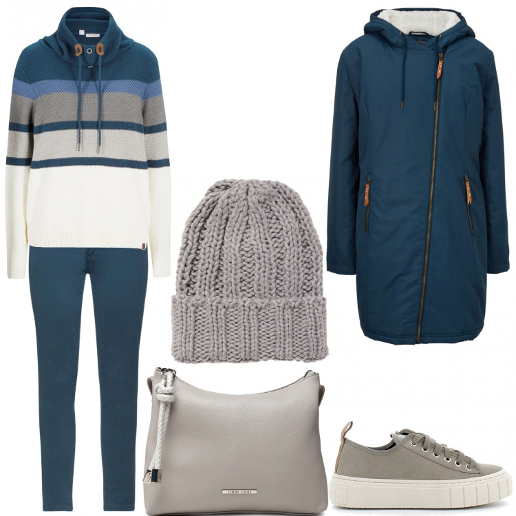 Outfit donna - Saldi comodi. Stile Casual per Tutti i giorni. Abbinamento con cappotti, maglieria, pantaloni, cappelli, sneakers, borse a mano.