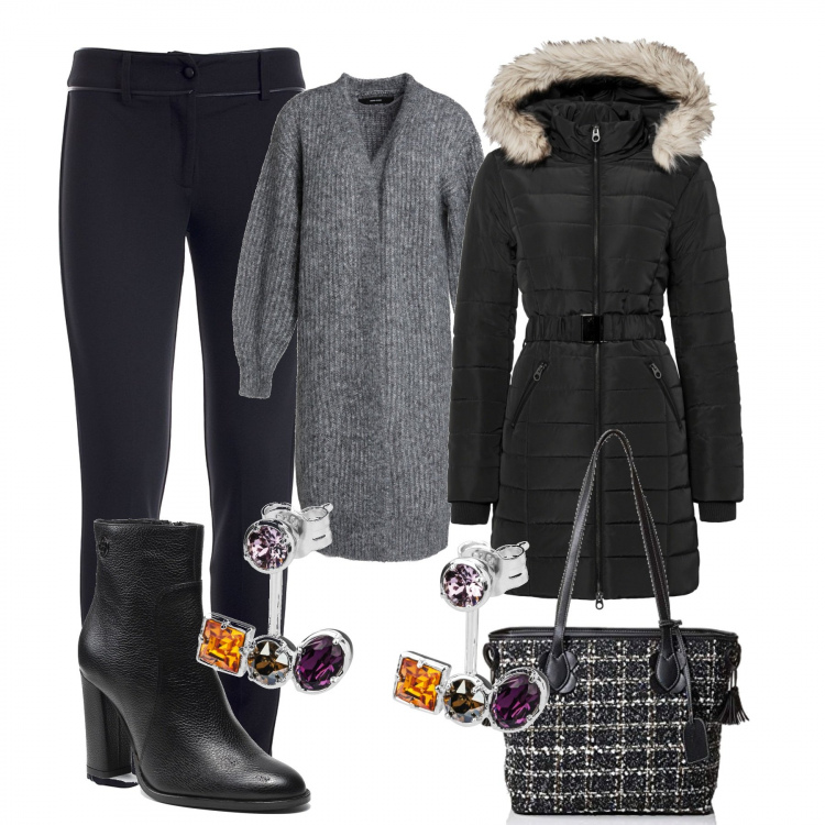 Outfit donna - Comoda e calda. Stile Casual per Tutti i giorni. Abbinamento con giacche, cardigans, pantaloni skinny, orecchini, stivaletti, borse tote.