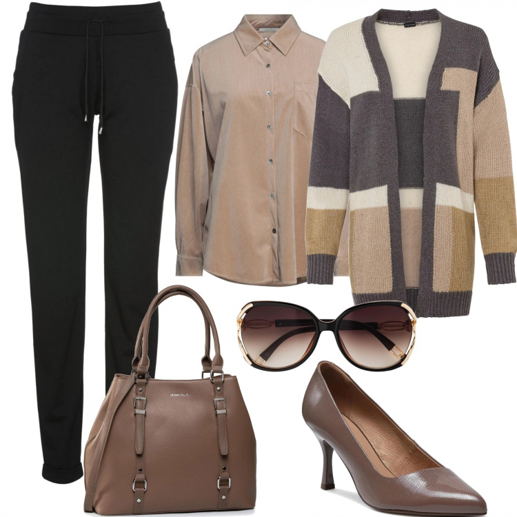 Outfit donna - Casual chic style - CurvyPlus. Stile Casual chic per Tutti i giorni. Abbinamento con pantaloni, occhiali da sole, cardigans, camicie, borse a mano, scarpe col tacco.