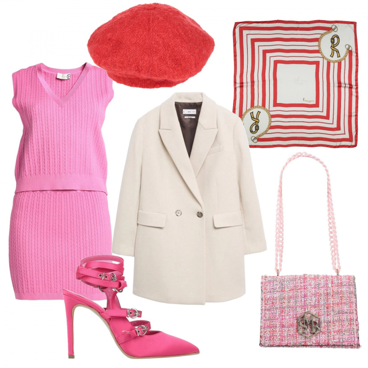 Outfit donna - A Parigi come Emily. Stile Bon Ton per Ufficio. Abbinamento con vestiti senza maniche, décolleté, borse a spalla, sciarpe, cappelli, cappotti.