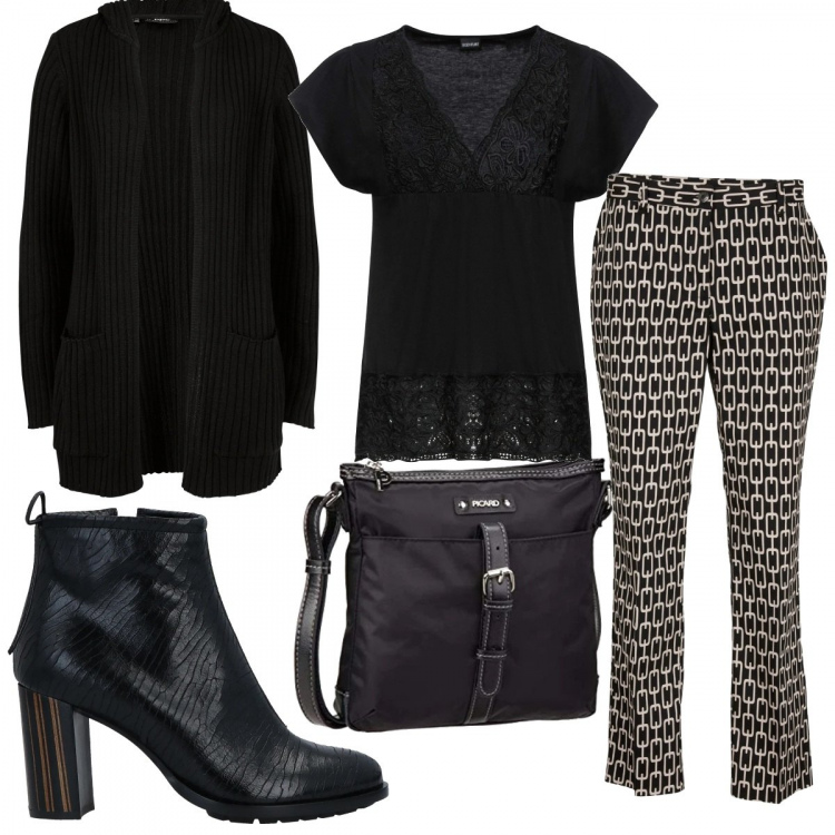 Outfit donna - Glamour #644. Stile Glamour per Tutti i giorni. Abbinamento con maglieria, cardigans, felpe, stivaletti, borse a tracolla.