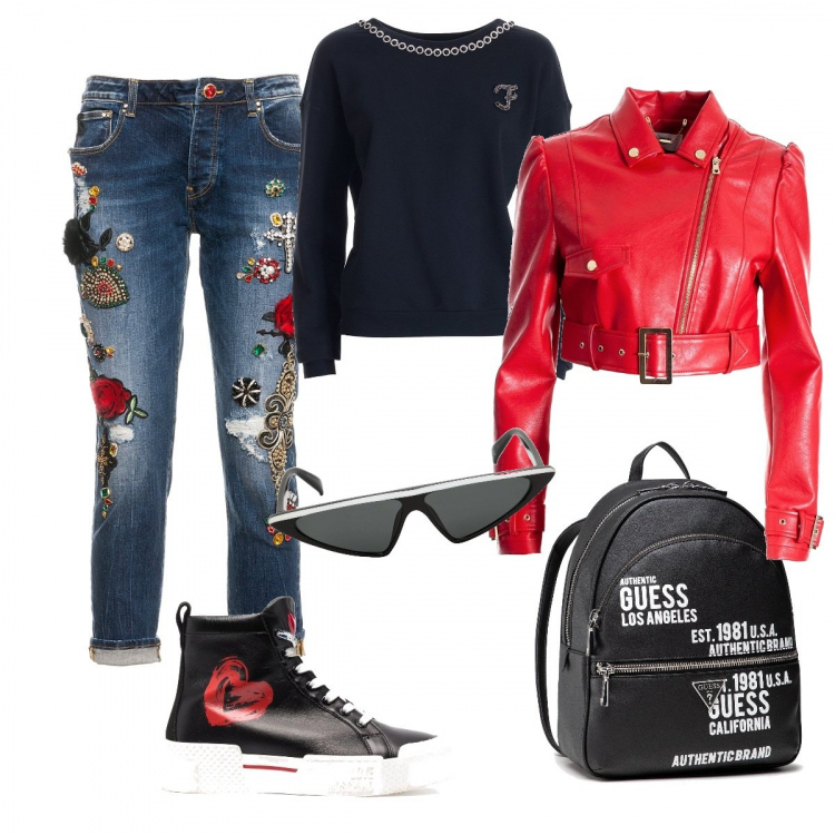 Outfit donna - Saldi invernali. Stile Urban per Scuola/Università. Abbinamento con jeans boyfriend, giacche, felpe, sneakers alte, zaini, occhiali da sole.
