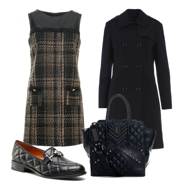 Outfit donna - English mood. Stile Preppy per Scuola/Università. Abbinamento con vestiti senza maniche, cappotti, borse tote, mocassini.