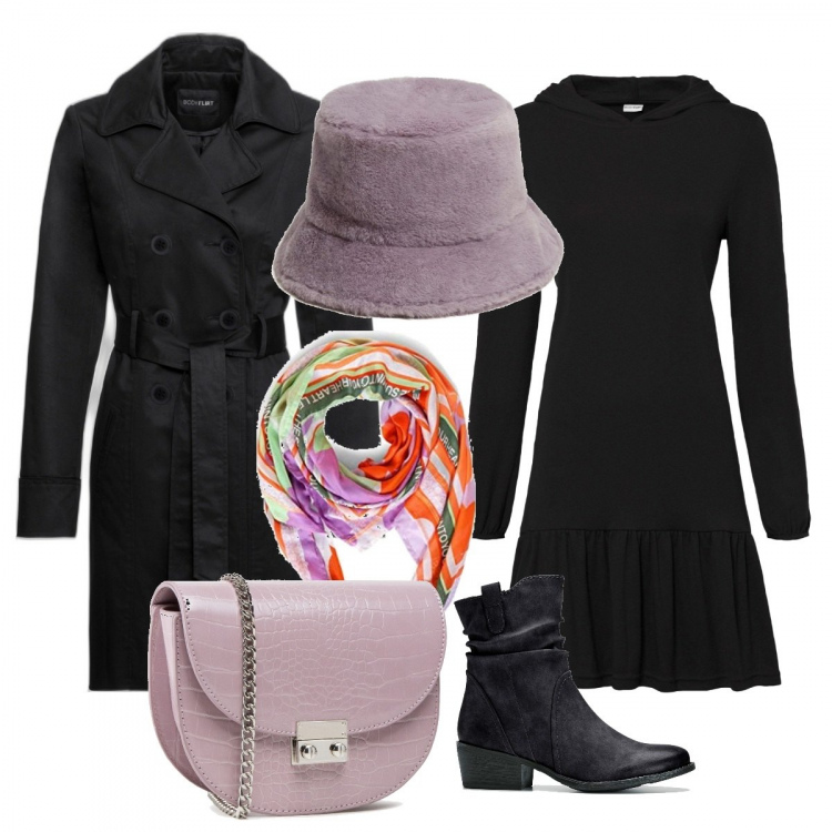 Outfit donna - Pomeriggio Con Silvia. Stile Casual chic per Tutti i giorni. Abbinamento con trench, stivaletti texani, vestiti, borse a mano, cappelli, sciarpe.