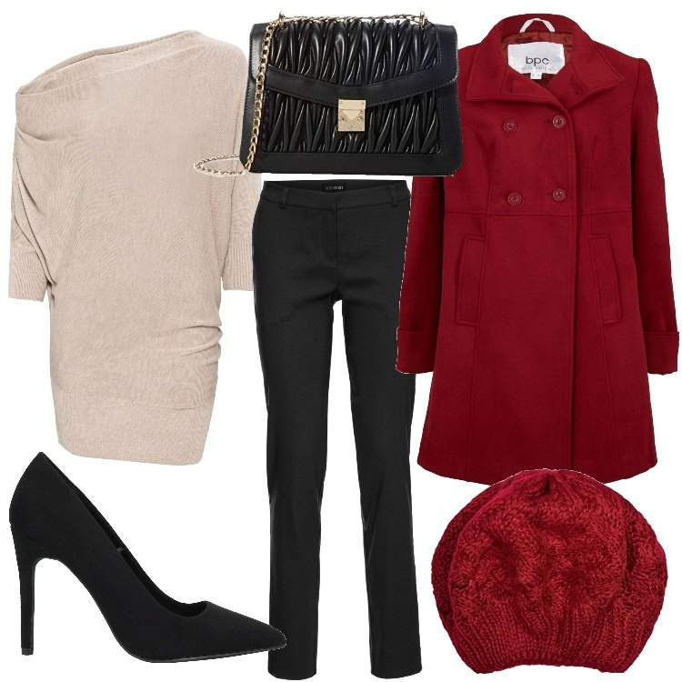 Outfit donna - Focus Donna Senza Confini Serata fuori. Stile Chic per Serata fuori. Abbinamento con pantaloni, cappotti, maglieria, décolleté, berretti, borse a tracolla.