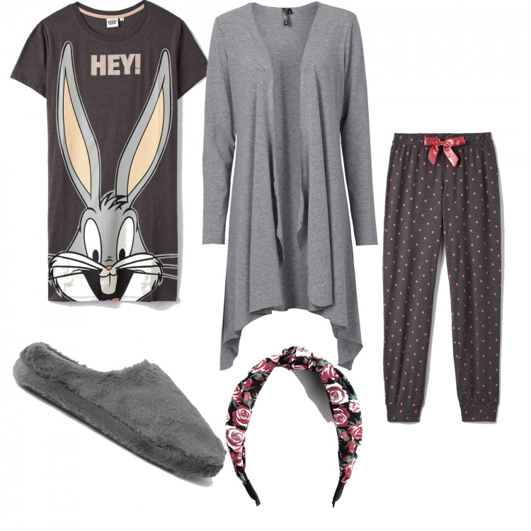Outfit donna - Serata smalto e maschera. Stile Minimal per Tutti i giorni. Abbinamento con cardigans, cerchietti, pantaloni, t-shirt, pantofole.