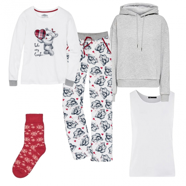 Outfit mujer - Mantita y.... palomitas?. Estilo Basic para Todos los días. Combinación con sudaderas con capucha, camiseta, pijama, calcetines.