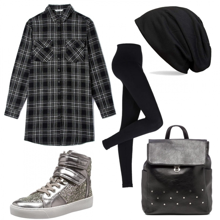 Outfit donna - Total look #1249631. Stile Urban per Tutti i giorni. Abbinamento con leggings, vestiti, zaini, berretti, sneakers alte.