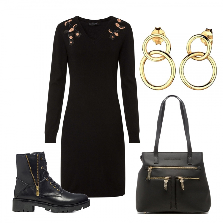 Outfit donna - In città. Stile Urban per Tutti i giorni. Abbinamento con sneakers, anfibi, borse a spalla, orecchini.