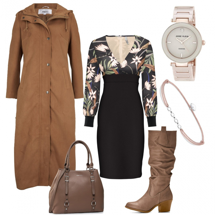 Outfit donna - Affascinante con il trench lungo. Stile Casual chic per Serata fuori. Abbinamento con stivali, vestiti midi/longuette, cappotti, borse a mano, braccialetti, orologi.